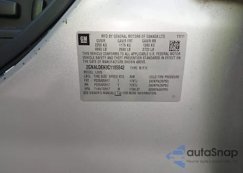 2012 Chevrolet Equinox 1Lt из США, поврежденный, VIN 2GNALDEK9C1185842